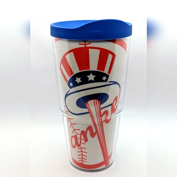 New York Yankees Hot Cold Tervis Tumbler 24oz with Travel Lid Clear Made in USA - Picture 1 of 8